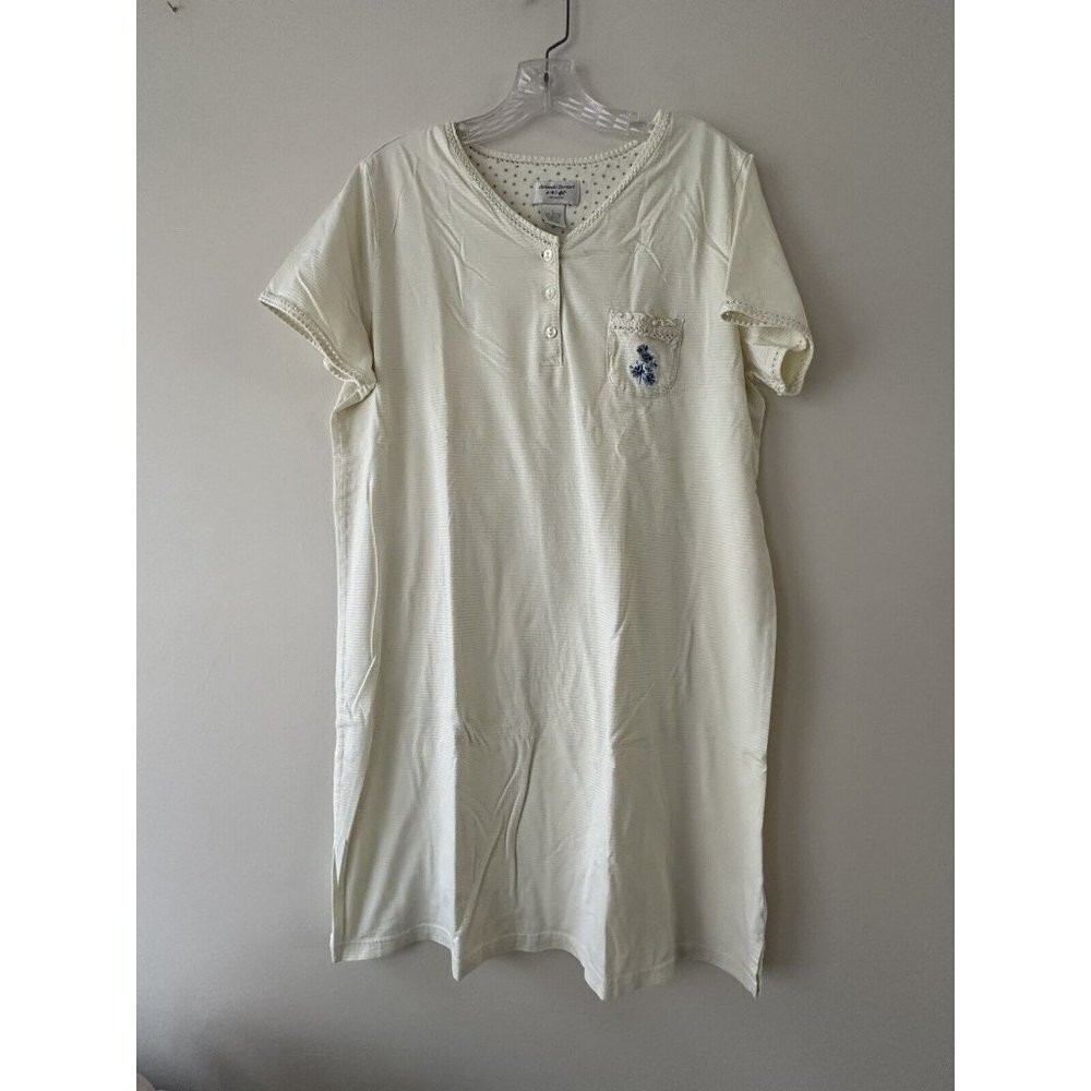 Amanda Stewart Nightgown Floral Print On Pocket Size L Short Sleeve Stripped